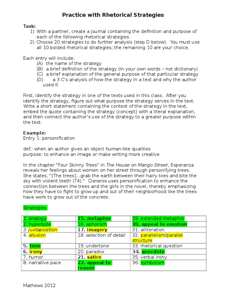 Rhetorical Strategies Journal Guide | PDF