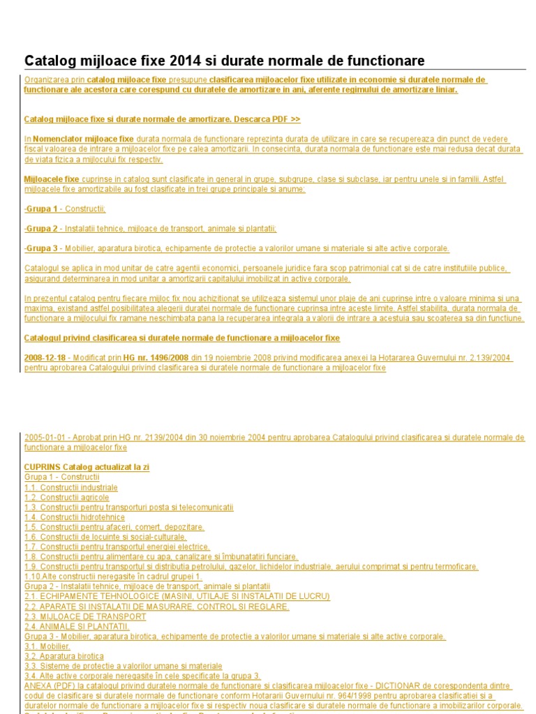 Durate Normale De Functionare In Catalogul Mijloacelor Fixe 2014