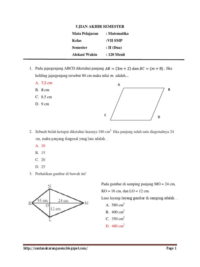Soal Uas Matematika Kelas 7 Smp Kur 2013