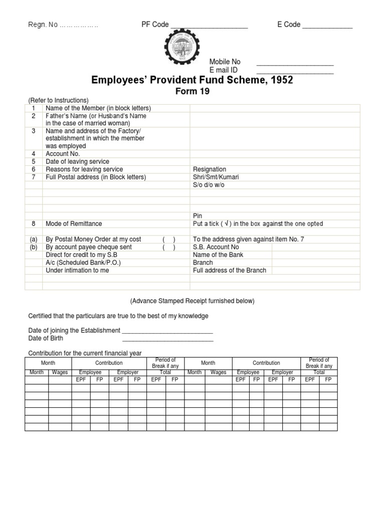 PF Form 19 Final Settlement Guide | PDF