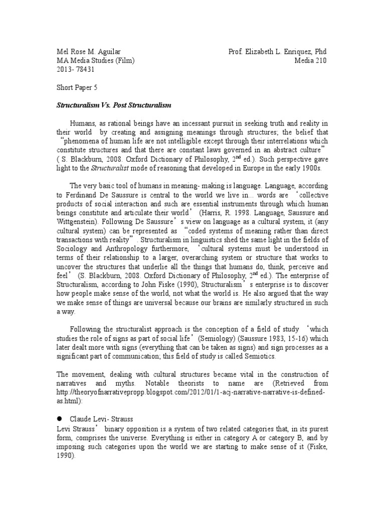 Structuralism vs. Post Structuralism PDF Deconstruction Western