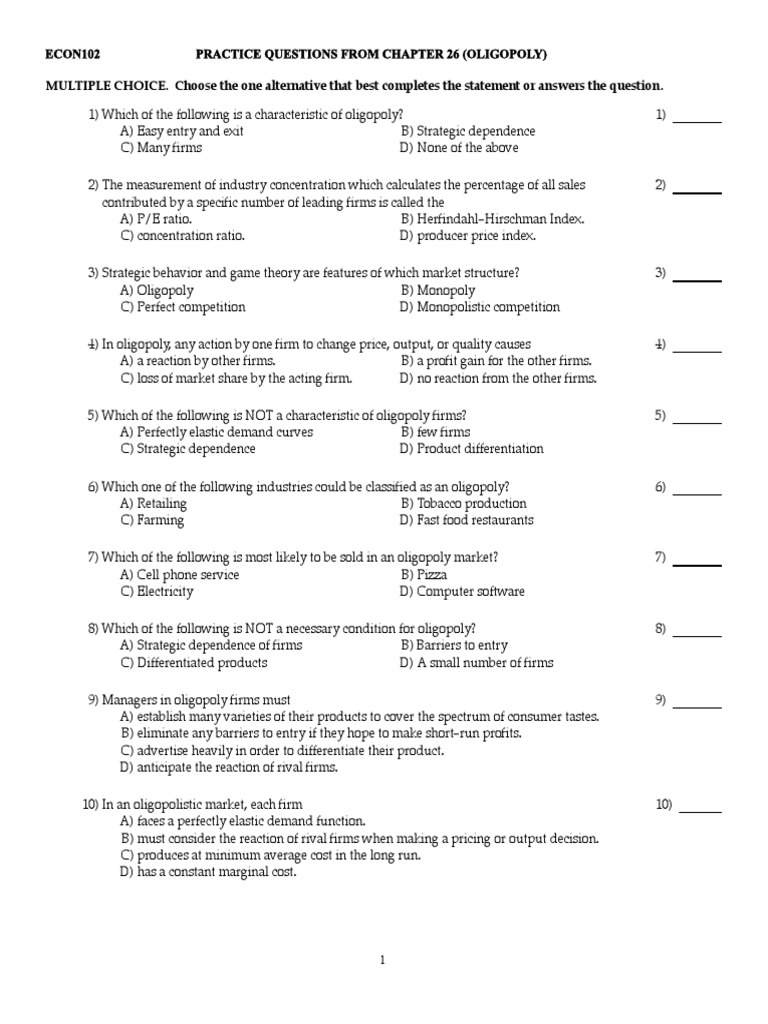 Monopolistic competition exam questions and answers image