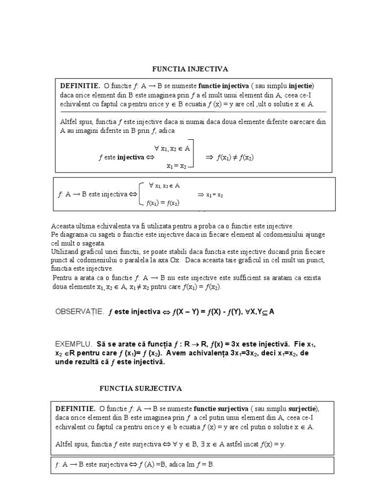 Functia Injectiva Definitie. o Functie Ƒ: A | PDF
