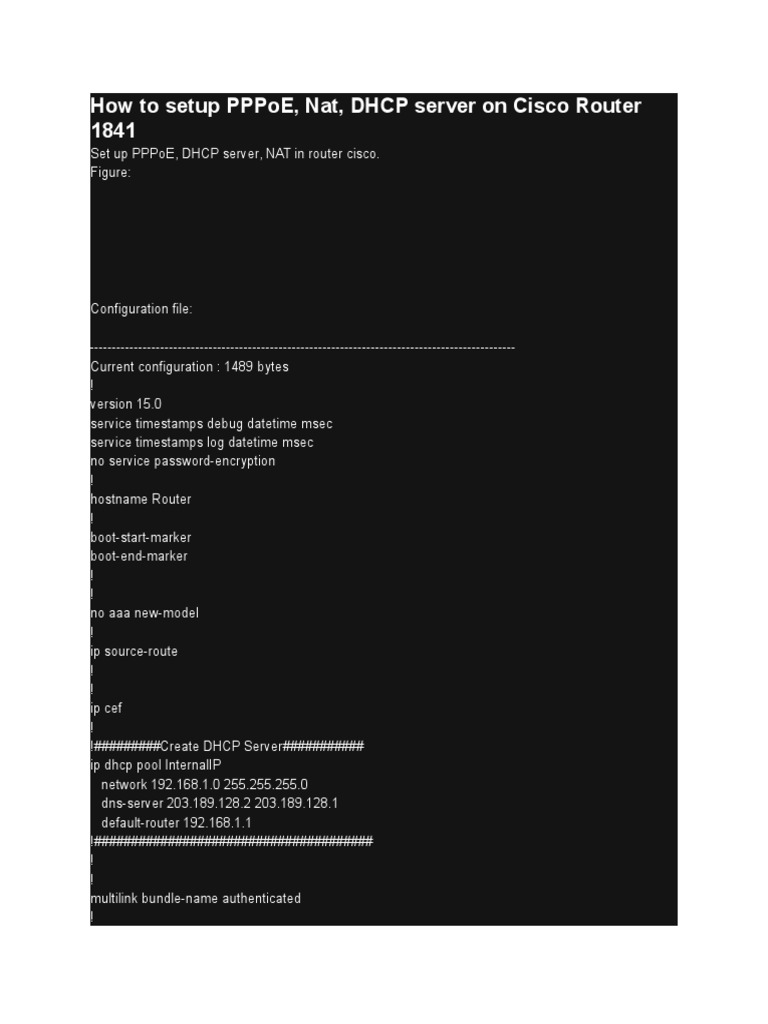 Cisco 1841: PPPoE, NAT, DHCP Setup Guide | PDF