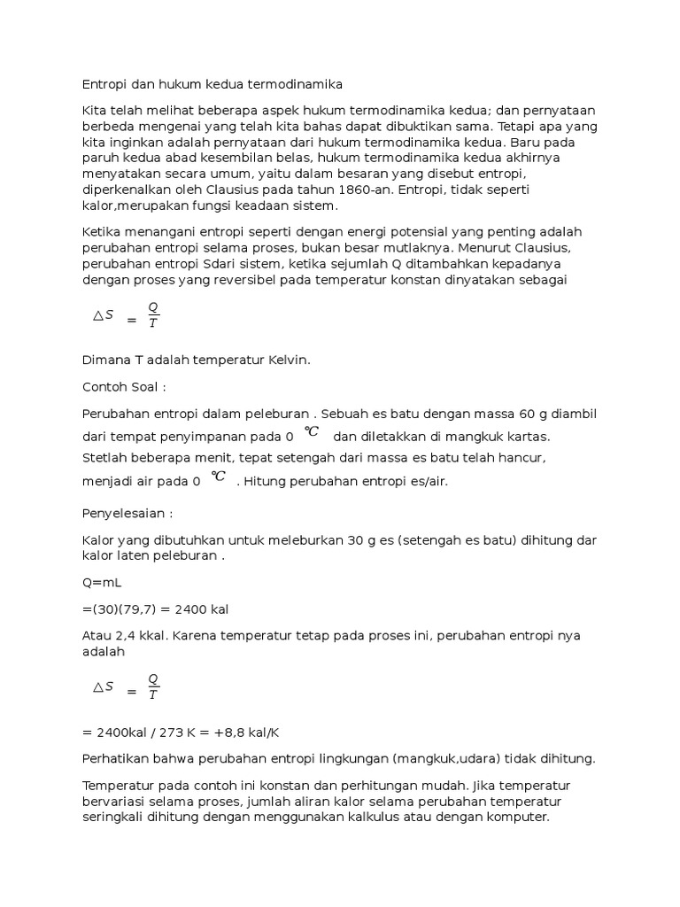 Entropi Dan Hukum Kedua Termodinamika