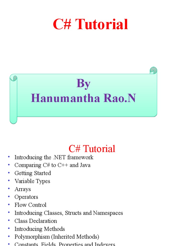 C# Tutorial: by Hanumantha Rao.N | PDF | Class (Computer Programming ...