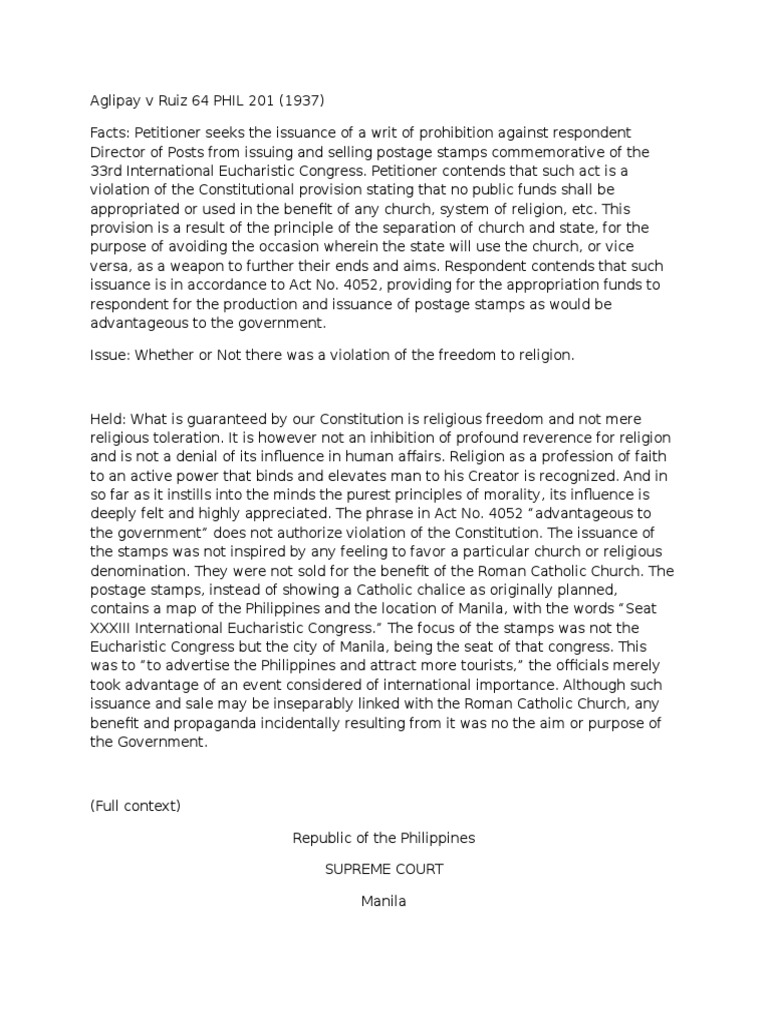 Aglipay vs ruiz essay 06 picture