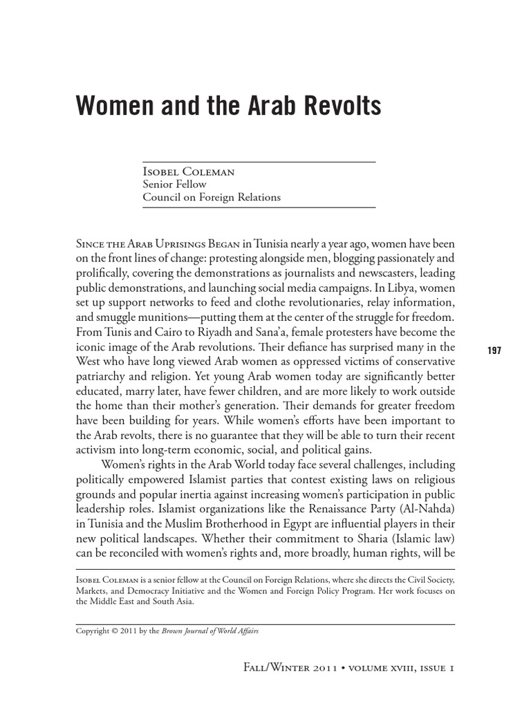 Woman and The Arab Revolts | PDF | Muammar Gaddafi | Sharia