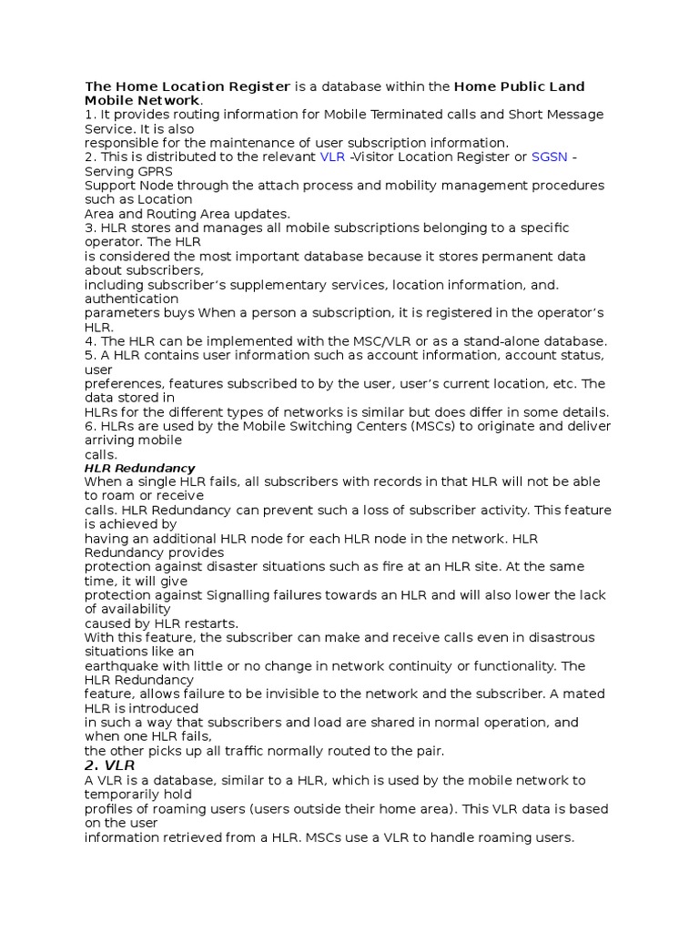 Understanding HLR and VLR in Mobile Networks | PDF | Mobile ...