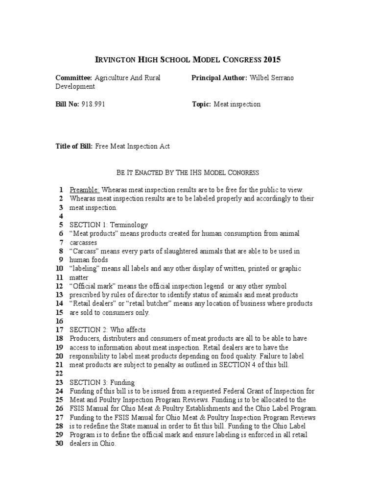 Free Meat Inspection Act Overview | PDF | Law
