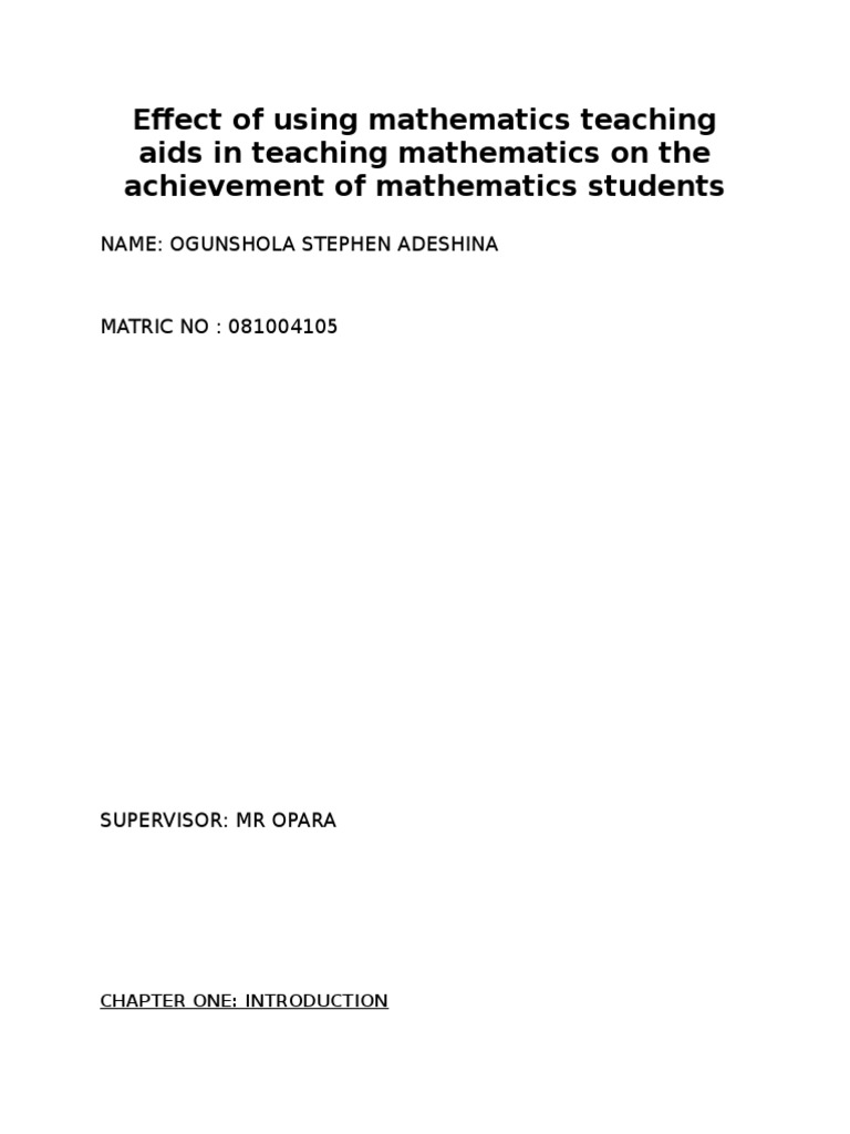Effect of Using Mathematics Teaching Aids in Teaching Mathematics On