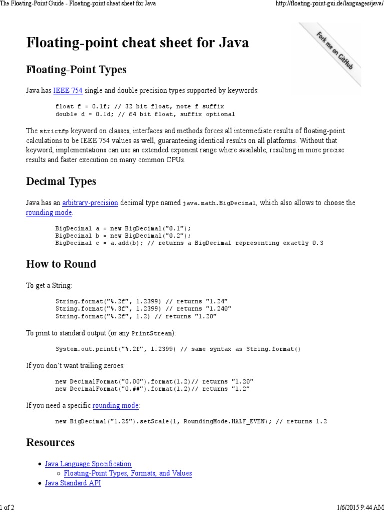The FloatingPoint Guide FloatingPoint Cheat Sheet For Java PDF