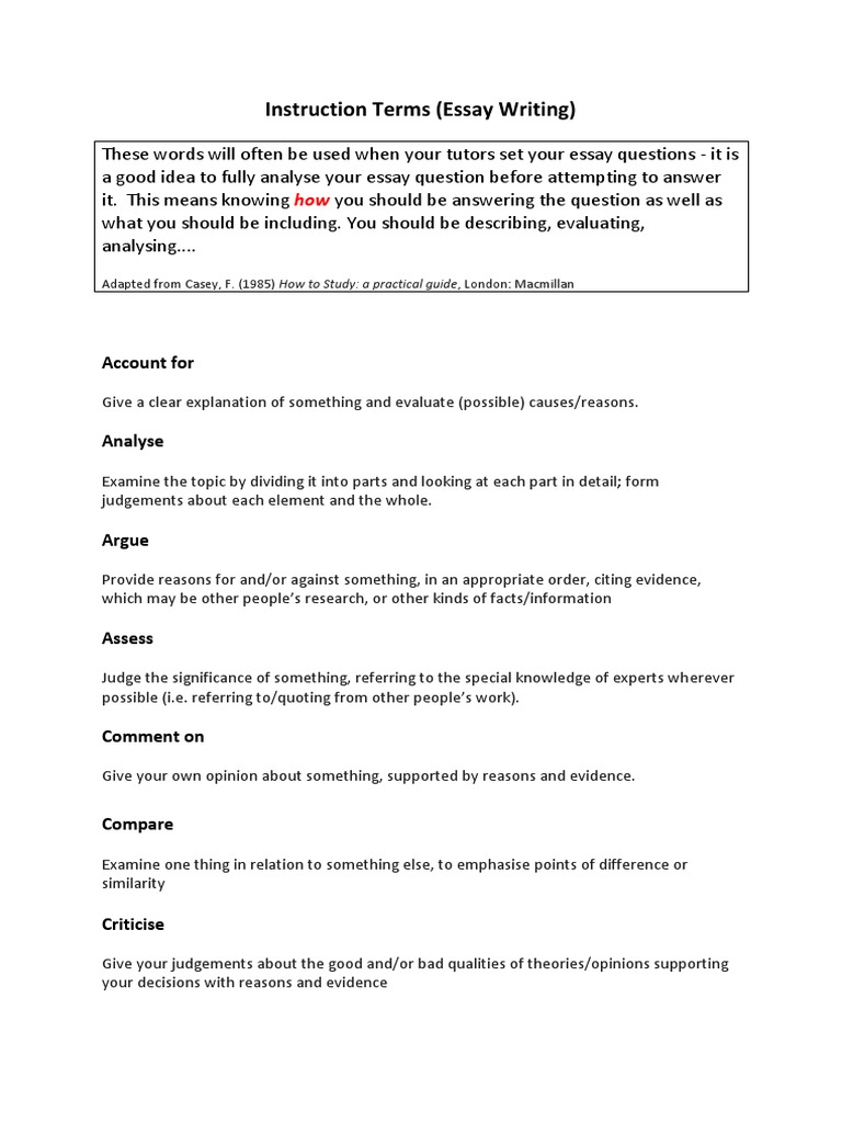Essay Instruction Terms Explained | PDF | Career & Growth | Language ...