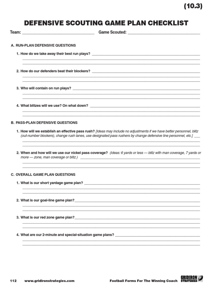 Defensive Game Plan Checklist for Coaches | PDF | Business | Games ...