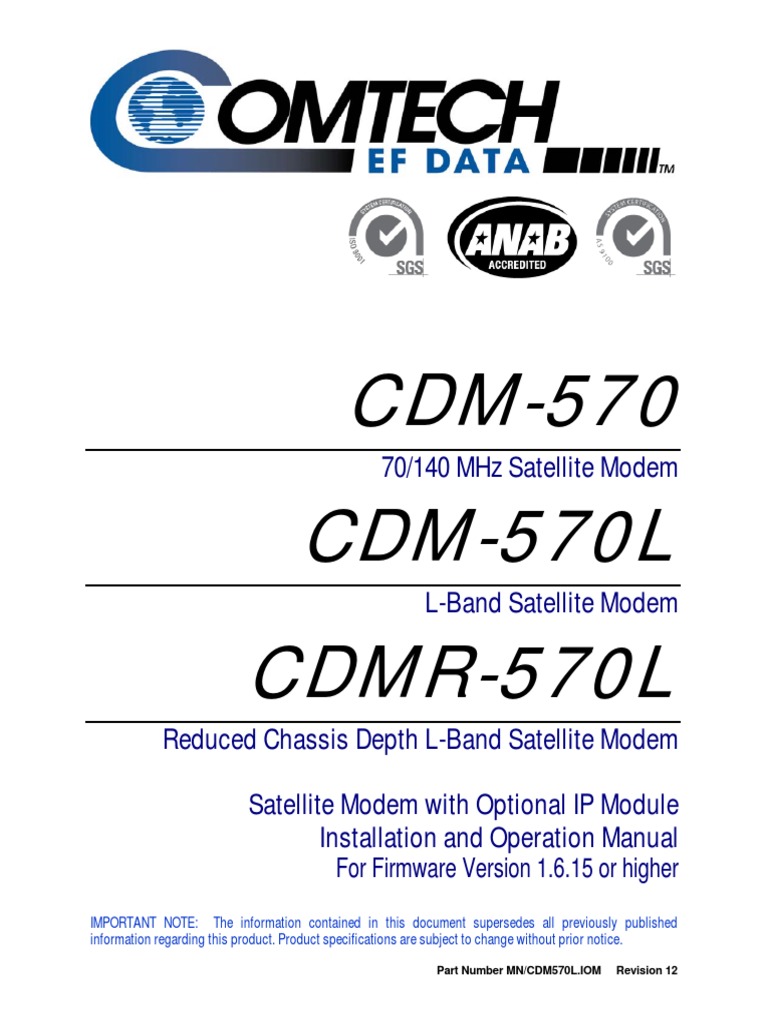 Operating Manual Comtech EFData CDM570 570L Modem PDF | PDF | Quality ...