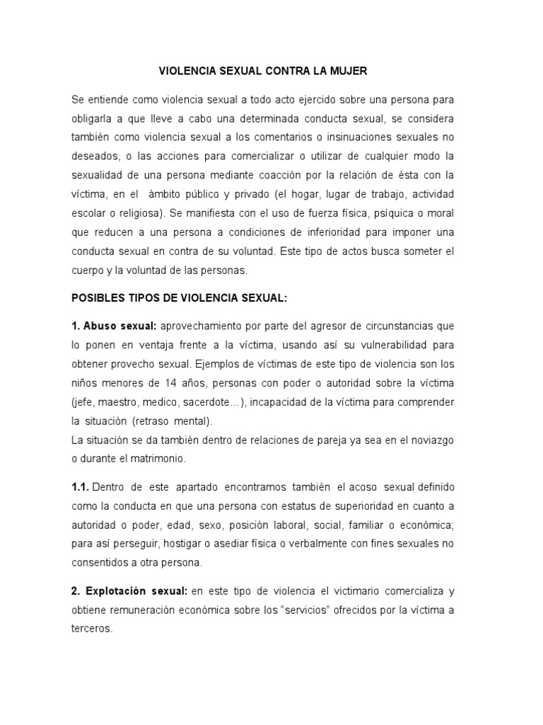 Tipos y consecuencias de violencia sexual | PDF | Violencia sexual ...
