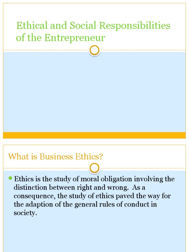 Ethical And Social Responsibilities Of The Entrepreneur Business