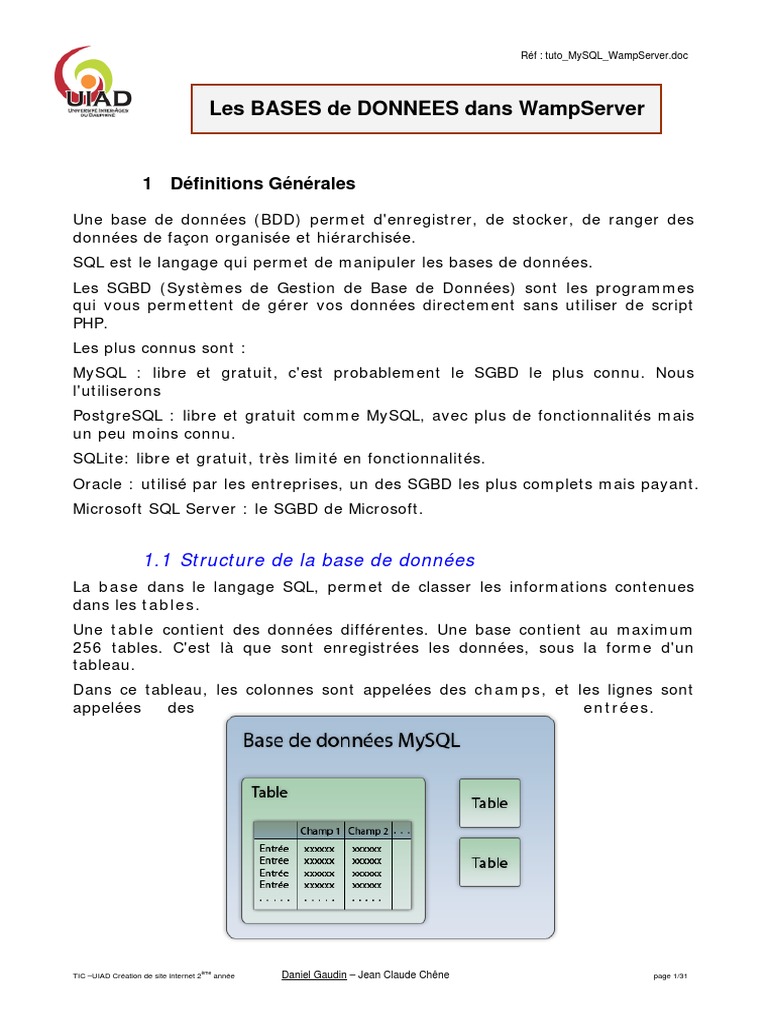 Bases de données avec WampServer et MySQL | PDF | SQL | MySQL