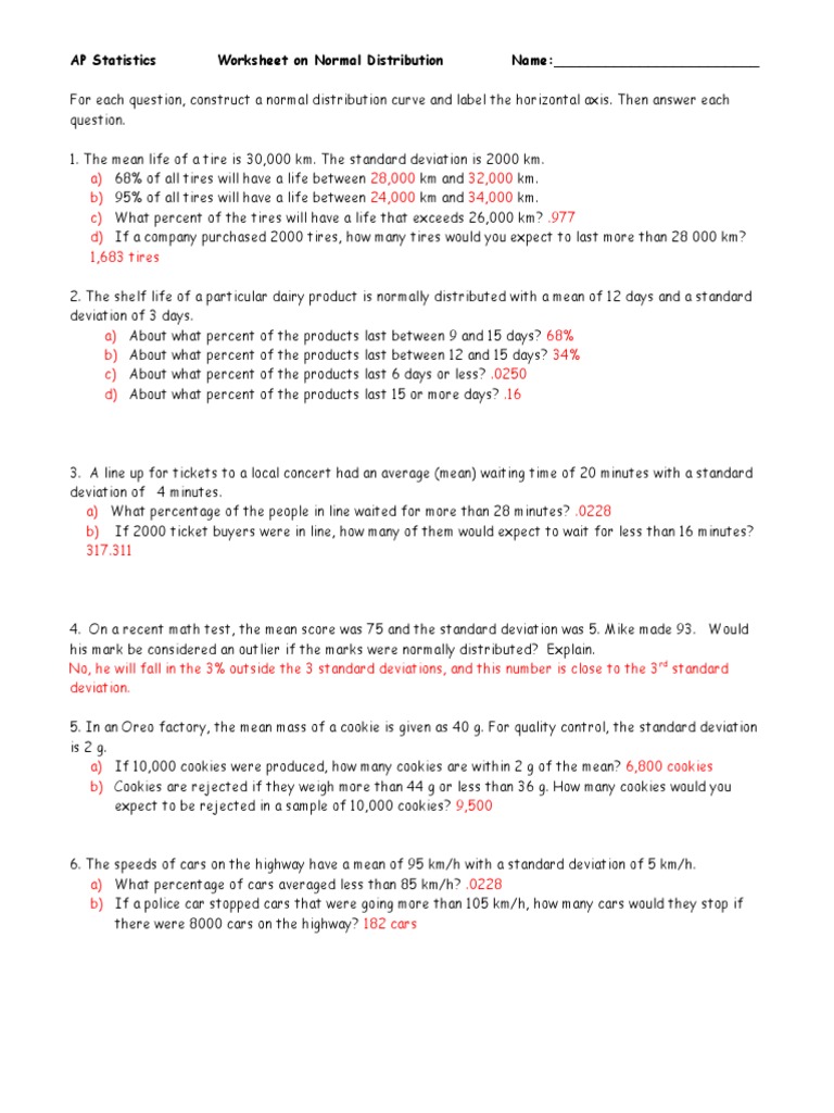 Normal Distribution Worksheet 23 - Ans  PDF  Standard Deviation Inside Standard Deviation Worksheet With Answers