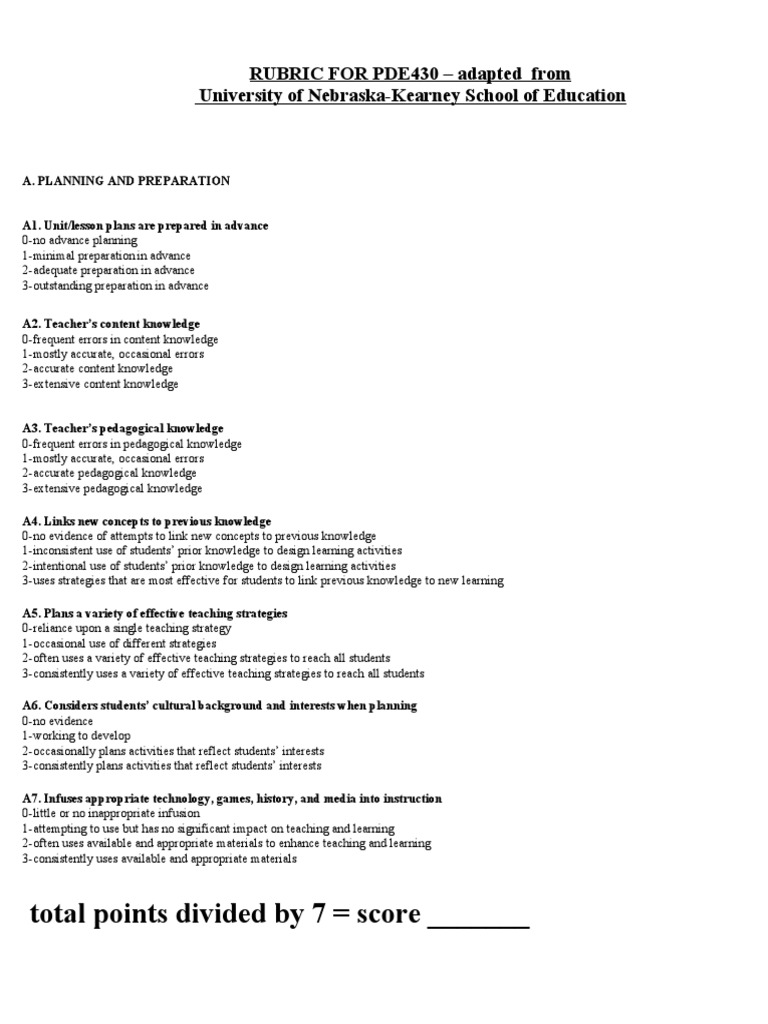 Pde 430 Rubric, Jerry 11 18 14 | PDF | Lesson Plan | Learning