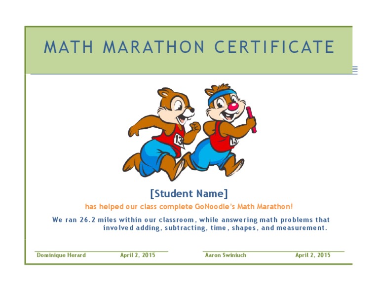 Math Marathon Certificate: (Student Name) | PDF