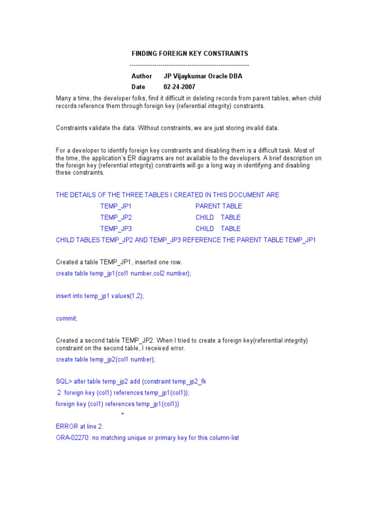 Managing Foreign Key Constraints in Oracle | PDF | Relational Database ...