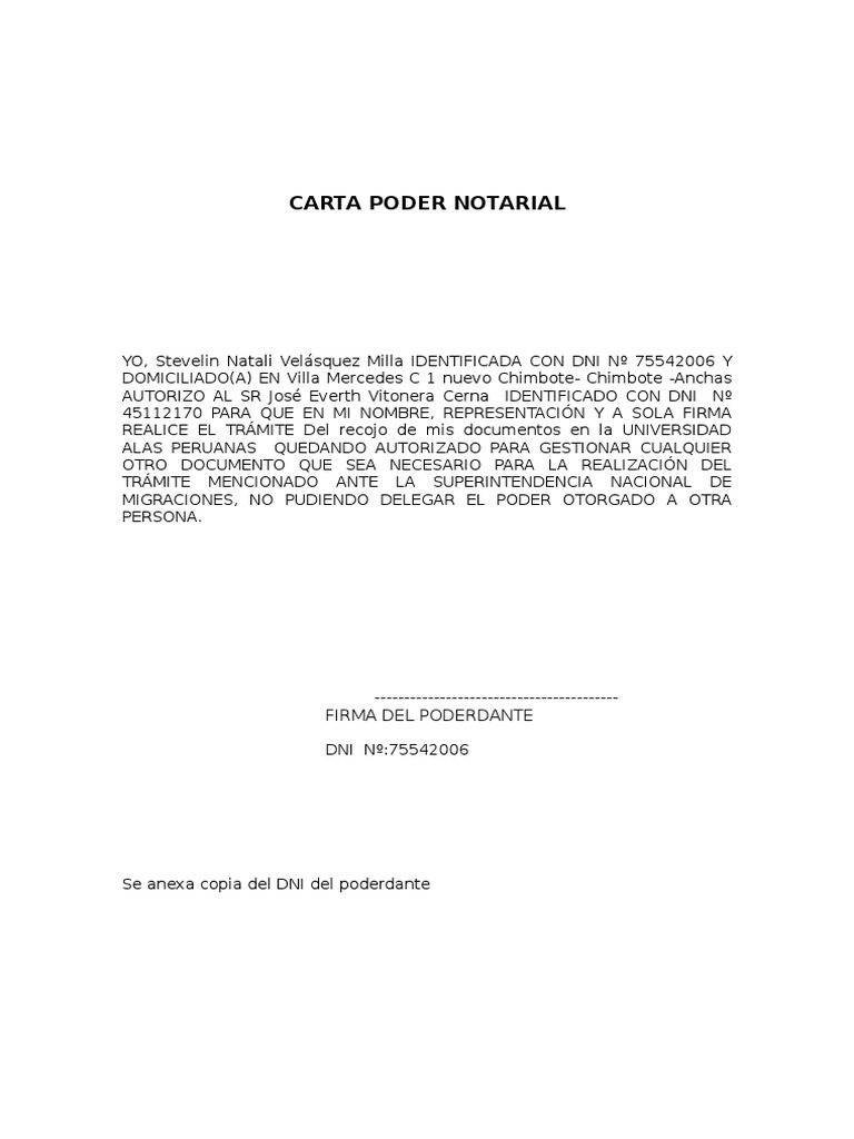 Carta Poder Notarial para Trámites | PDF