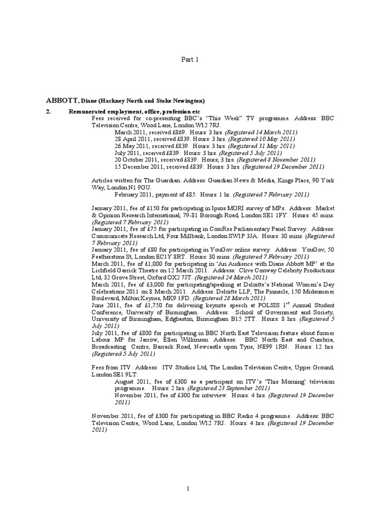 British MP Remuneration and Appearance Fees PDF Bbc Human