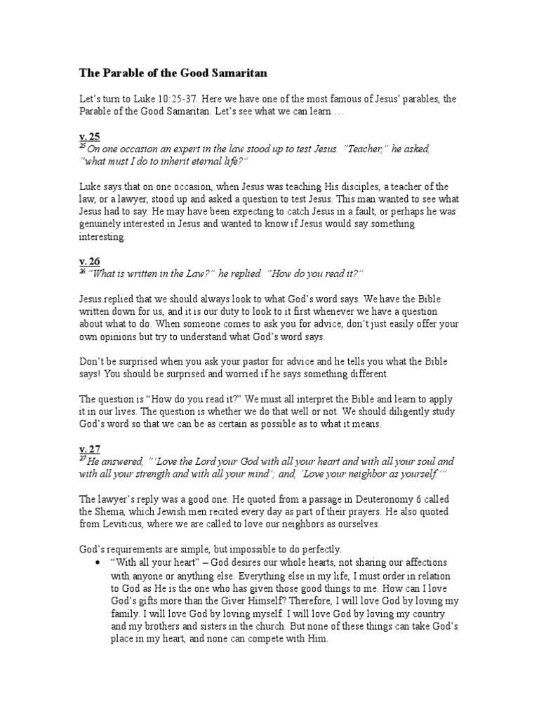The Parable of The Good Samaritan (Sermon) PDF Parables Of Jesus