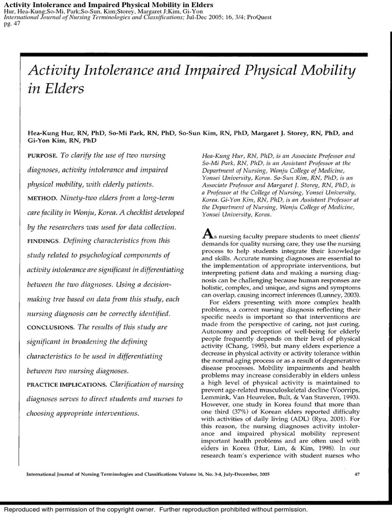 Activity Intolerance | PDF