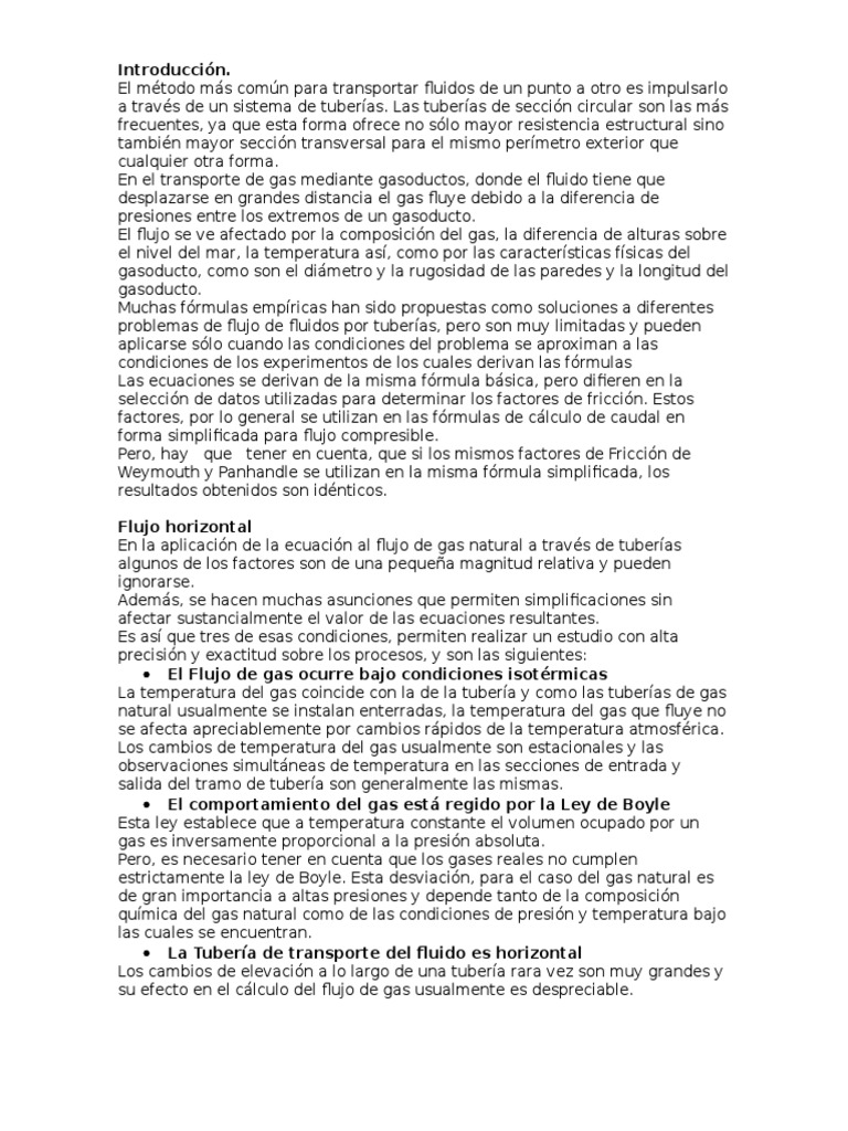 Ecuaciones para Flujo de Gas en Tuberías | PDF | Gases | Fórmula
