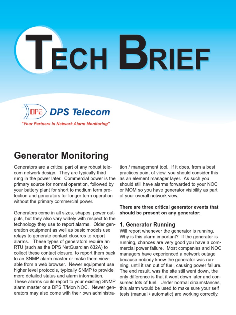 Generator Monitoring Tech Brief Electric Generator Electrical