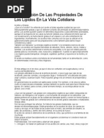 Identificación de Las Propiedades de Los Lipidos en la vida cotidiana