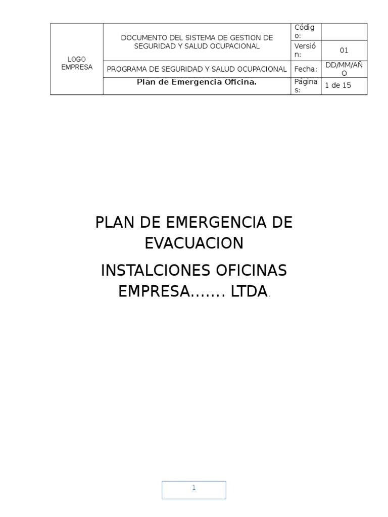 Plan de Emergencia y Evacuación Oficina | PDF | Evacuación de ...