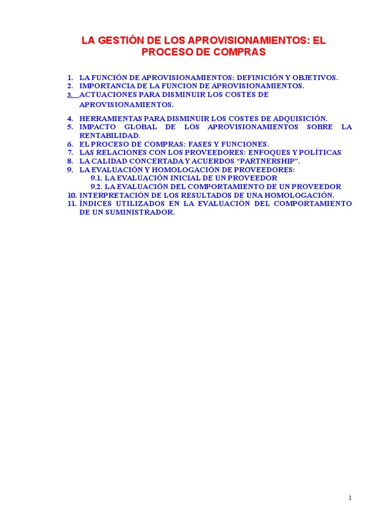 La Gestion de Aprovisionamientos | PDF | Oferta (economía) | Calidad ...