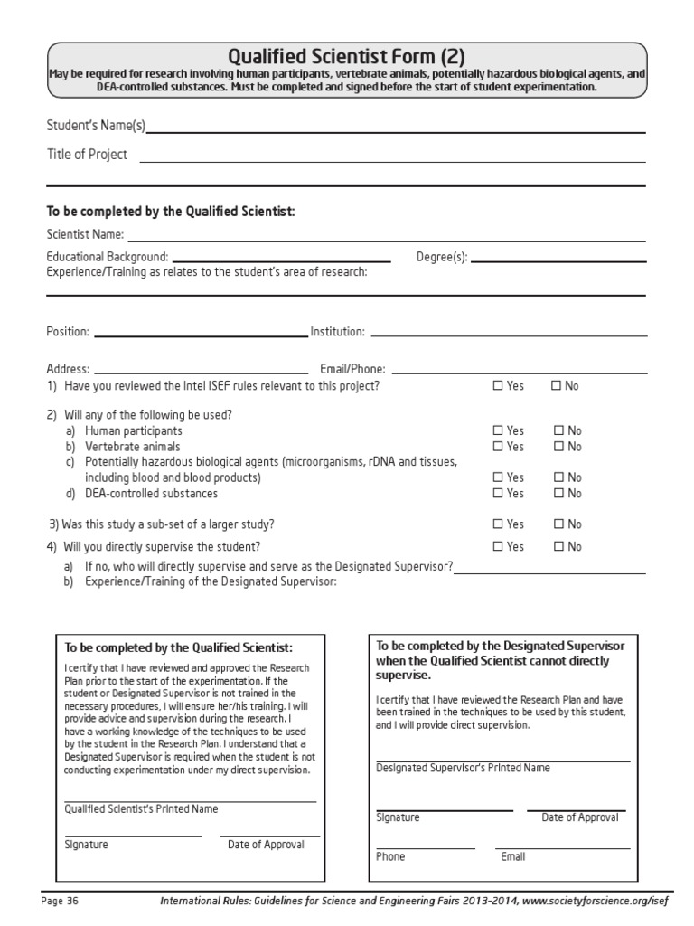 Qualified Scientist Form for Research Projects | PDF | Science ...