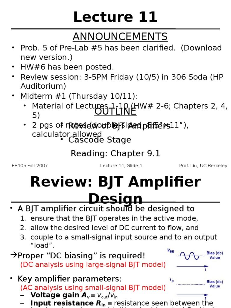 Design and Analysis of BJT Amplifier Stages Common Emitter, Common