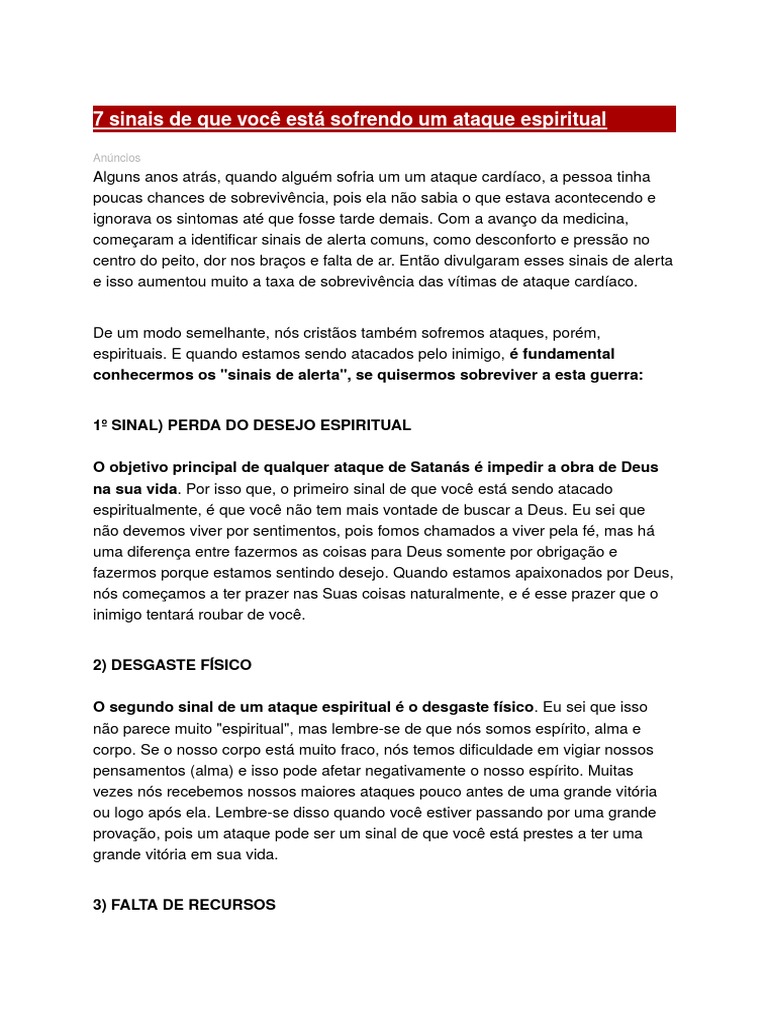 7 Sinais De Que Você Está Sofrendo Um Ataque Espiritual Pdf