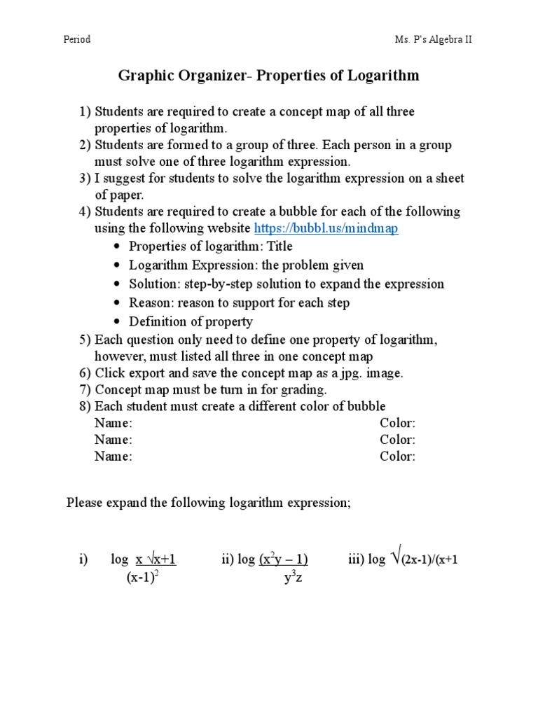 Algebra II Logarithm Project | PDF | Teaching Methods & Materials