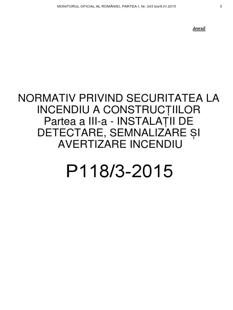 P 118 3 2015 Normativ Instalatii Detectare Semnalizare Si Alarmare In Caz De Incendiu