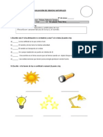 Evaluación de Ciencias Naturales Luz y Sonido