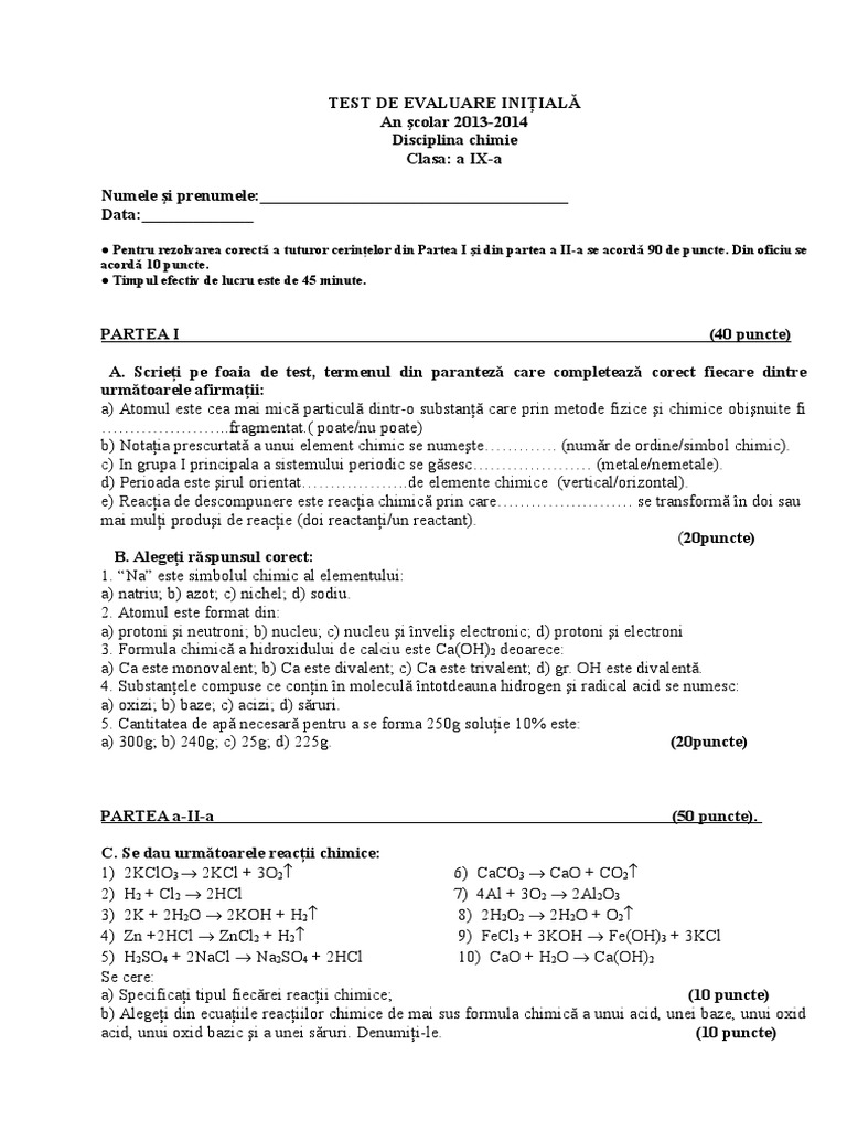 Test Initial Clasa Ix | PDF