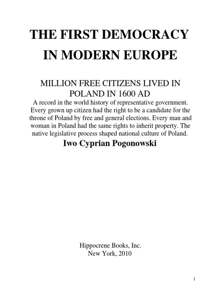 Iwo Cyprian Pogonowski The First Democracy PDF Poland Prussia