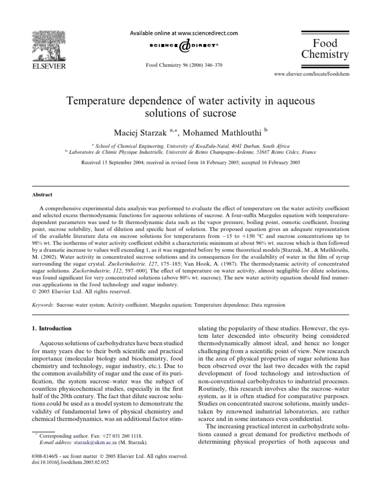 Sucrose Solubility and Water Activity Analysis | PDF | Melting Point ...