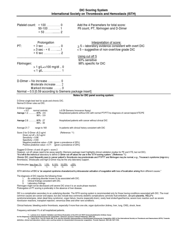 DIC Scoring System | PDF | Science & Mathematics