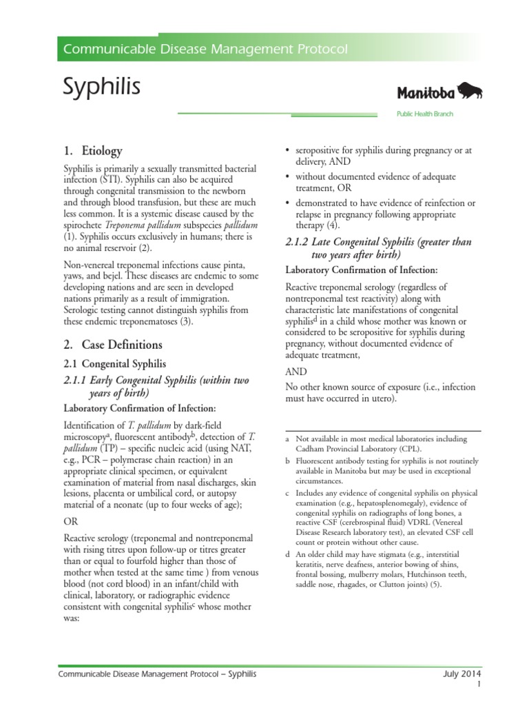 Syphilis: Communicable Disease Management Protocol | PDF