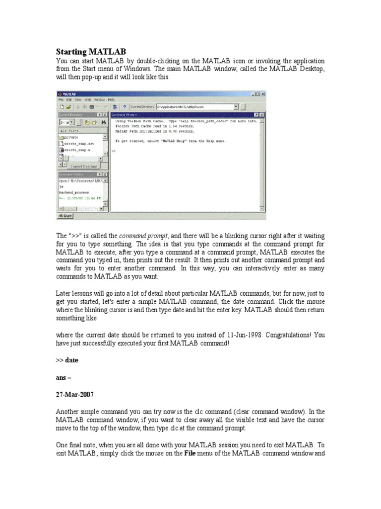 Starting MATLAB | PDF | Command Line Interface | Matlab