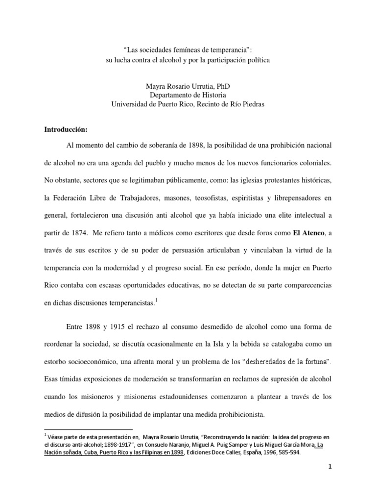 Las sociedades femeninas de temperancia en Puerto Rico su lucha contra