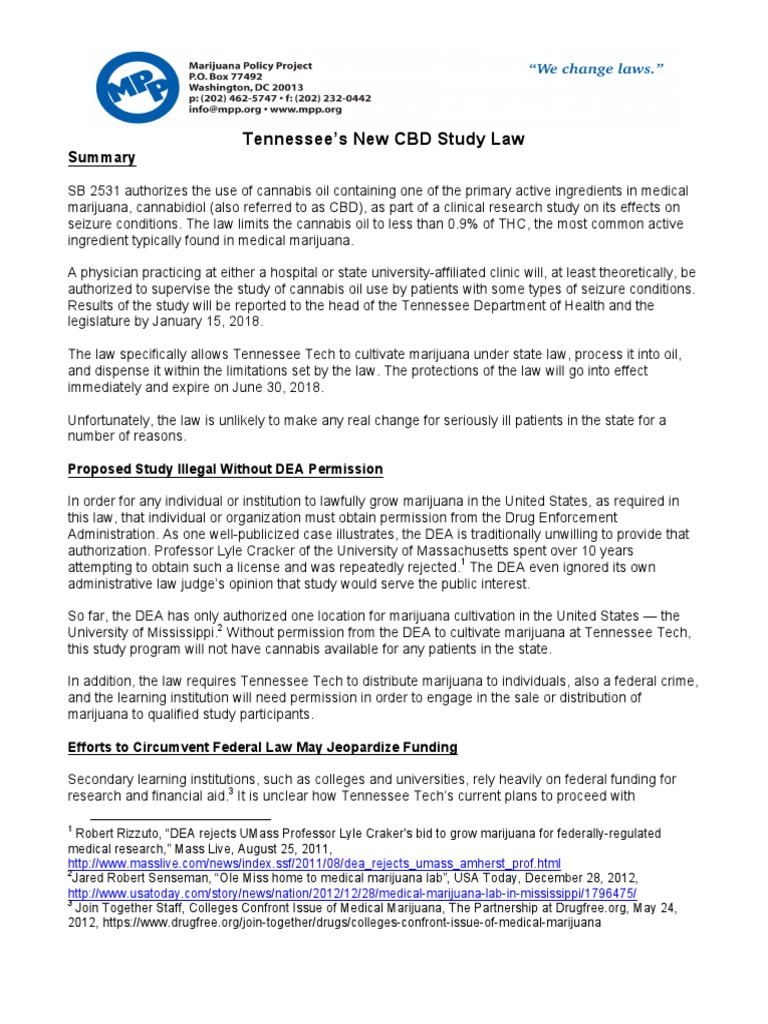Tennessee CBD Law PDF Medical Cannabis Tetrahydrocannabinol