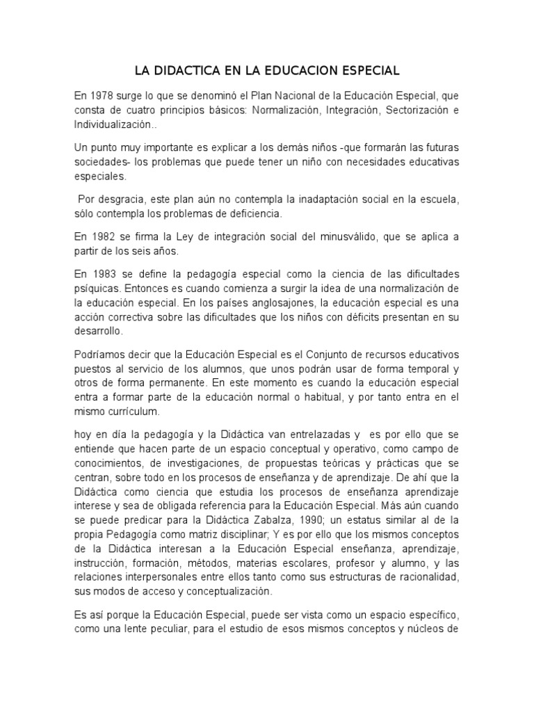 Didactica de La Educacion Especial | PDF | Educación especial | Plan de ...